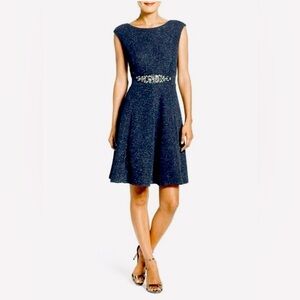 white christmas dresses Eliza J Blue/Nude Crochet Lace Overlay Dress- Size 14 – The Saved Collection main image 0